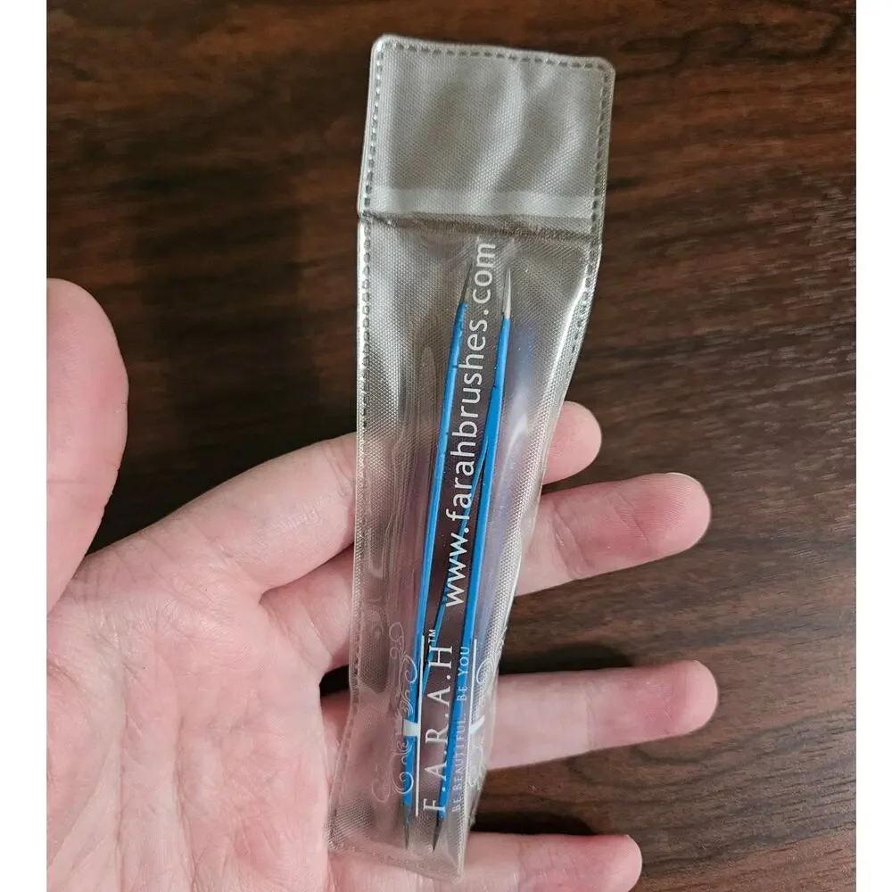 F.A.R.A.H. Blue Stainless Steel Dual Ended Precision Tweezers in Pouch